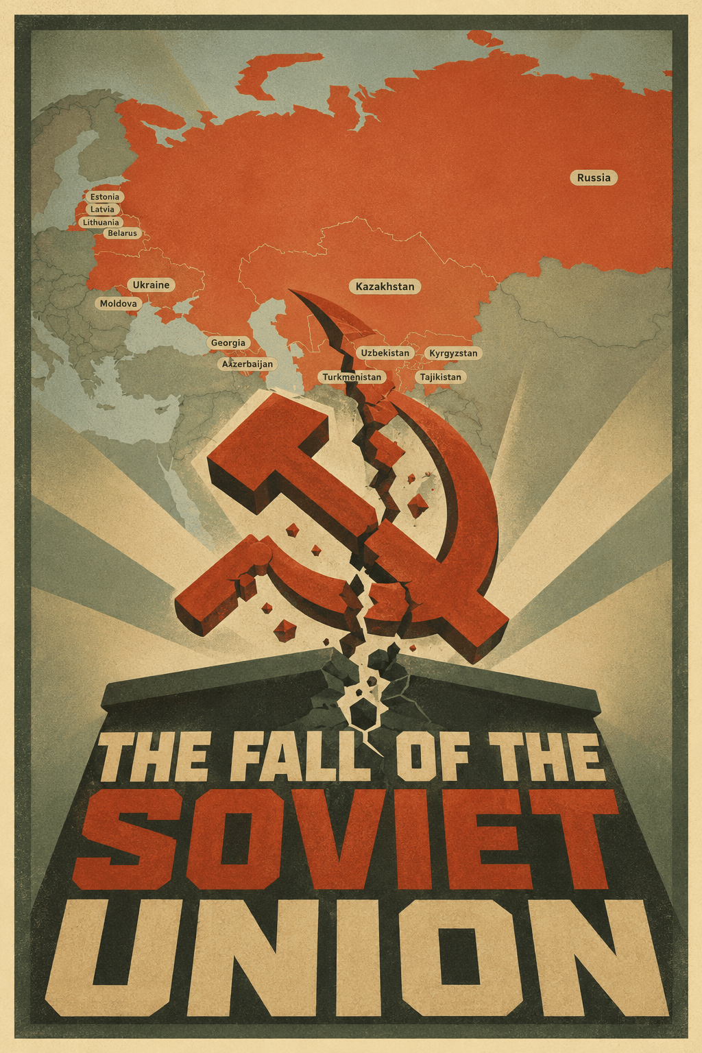 Map of the Soviet Union in 1991 with the 15 republics shaded as they declare independence